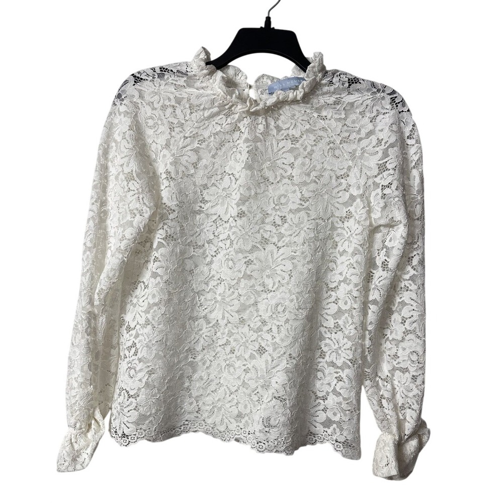 Hill House Womens White Long Sleeved Floral Lace Top Blouse Shirt Size Small